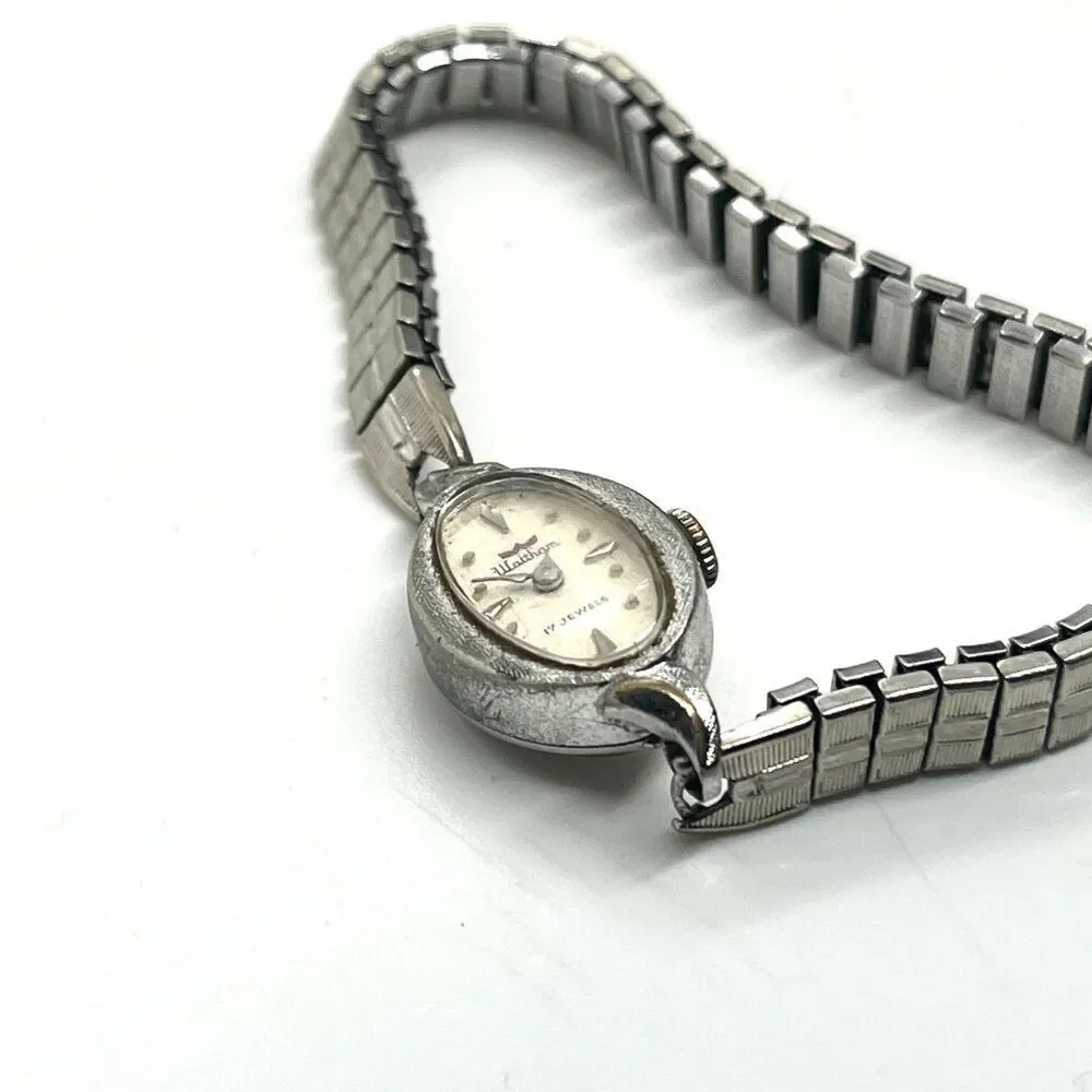 VINTAGE WALTHAM WATCH 17 Jewels Ladies Oval Stretch Bracelet Parts Repair